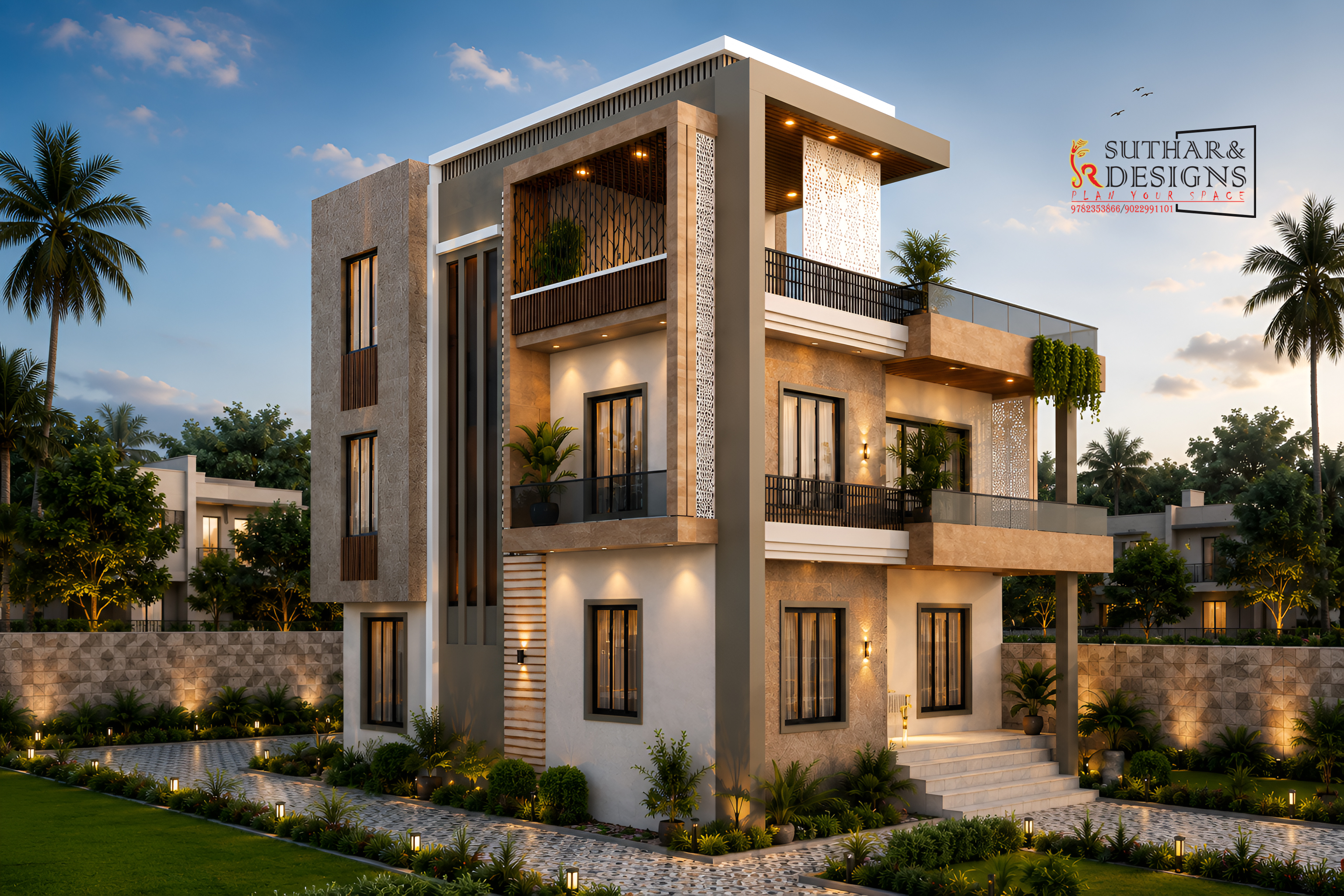 Modern Luxury Villa Elevation Design | Contemporary 2-Storey Residence image 4