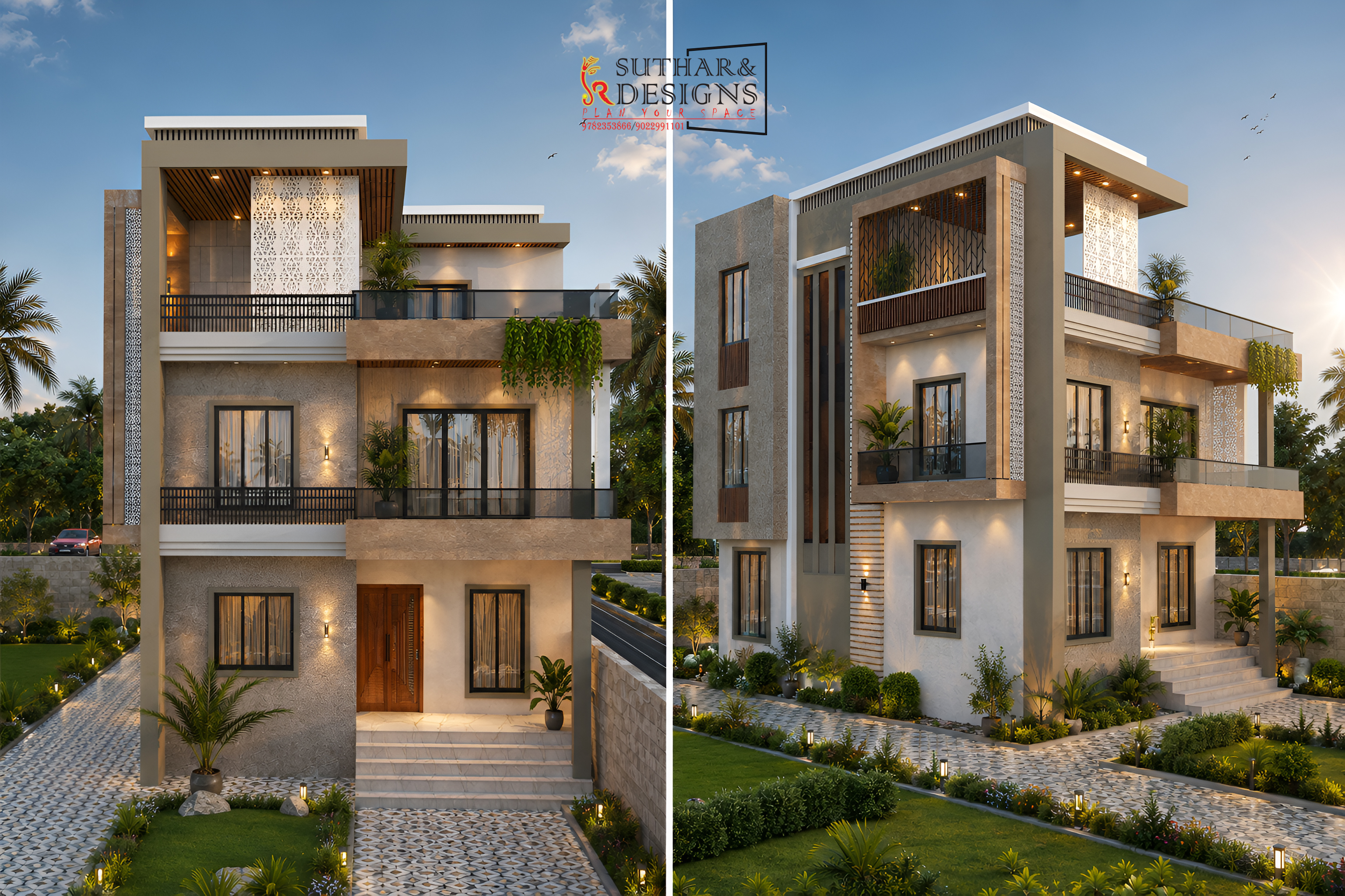 Modern Luxury Villa Elevation Design | Contemporary 2-Storey Residence